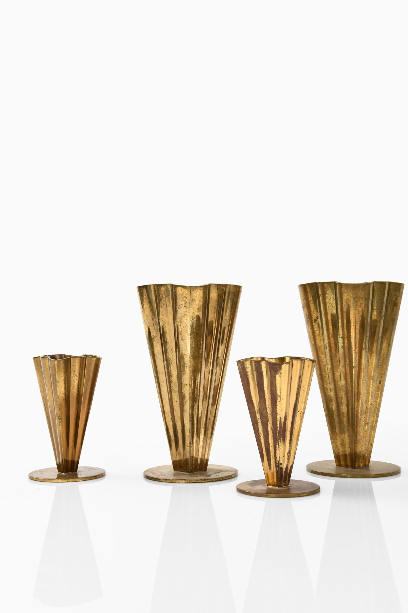 Set of 5 Art Deco vases designed by Gunnar Ander. Produced by Ystad Metall in Sweden.