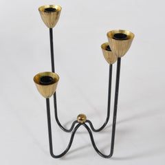 Gunnar Ander for Ystad-Metall Mid-Century Modern Brass & Iron Candelabra, Sweden