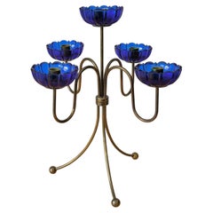 Gunnar Ander, Ystad Metall, candelabra candlestick, brass & glass, Sweden, 1960s