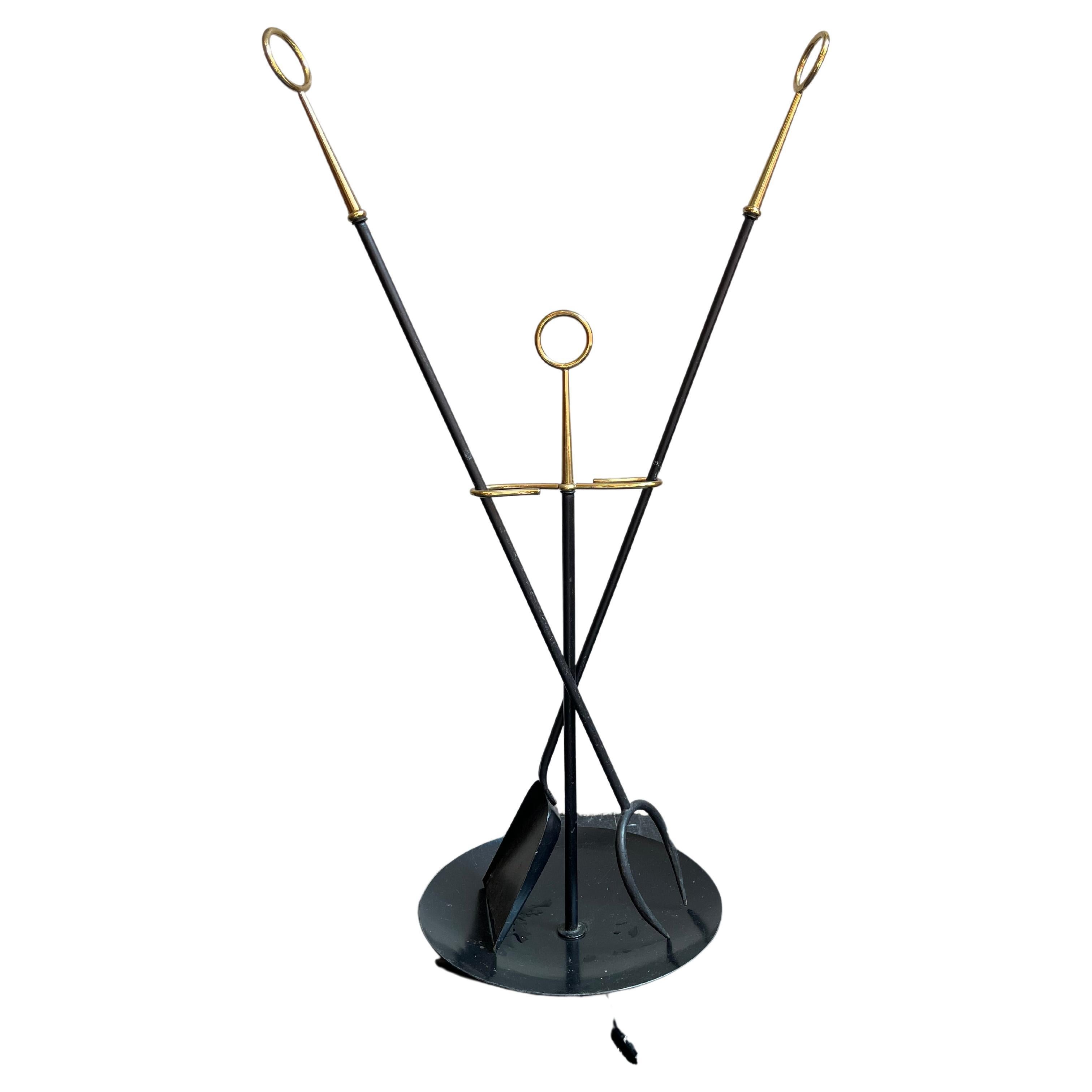 Gunnar Ander Ystad-Metall Fireplace Tools, 1950s For Sale