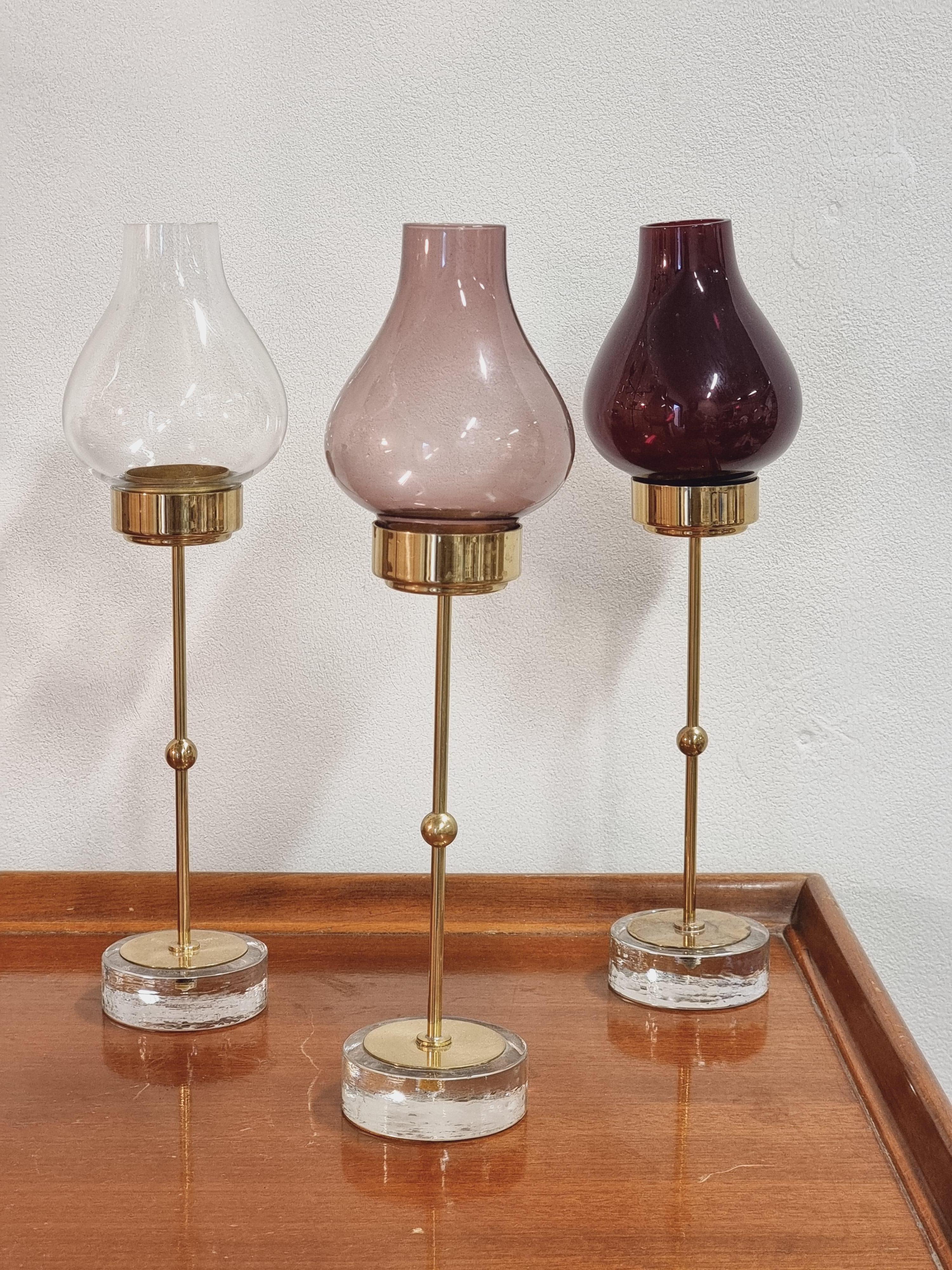 Mid-20th Century Gunnar Ander/Ystad Metall, Scandinavian Modern, Set with 3 Brass Candle Holders