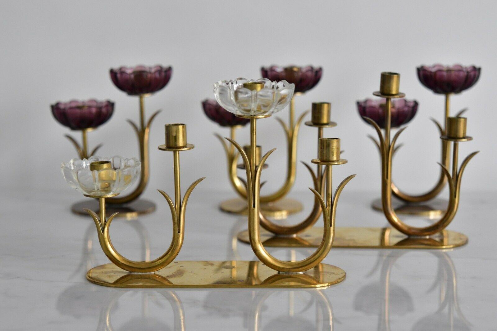 Gunnar Ander Ystad Metall Schweden Brass and Glass Flowers Candleholder 3