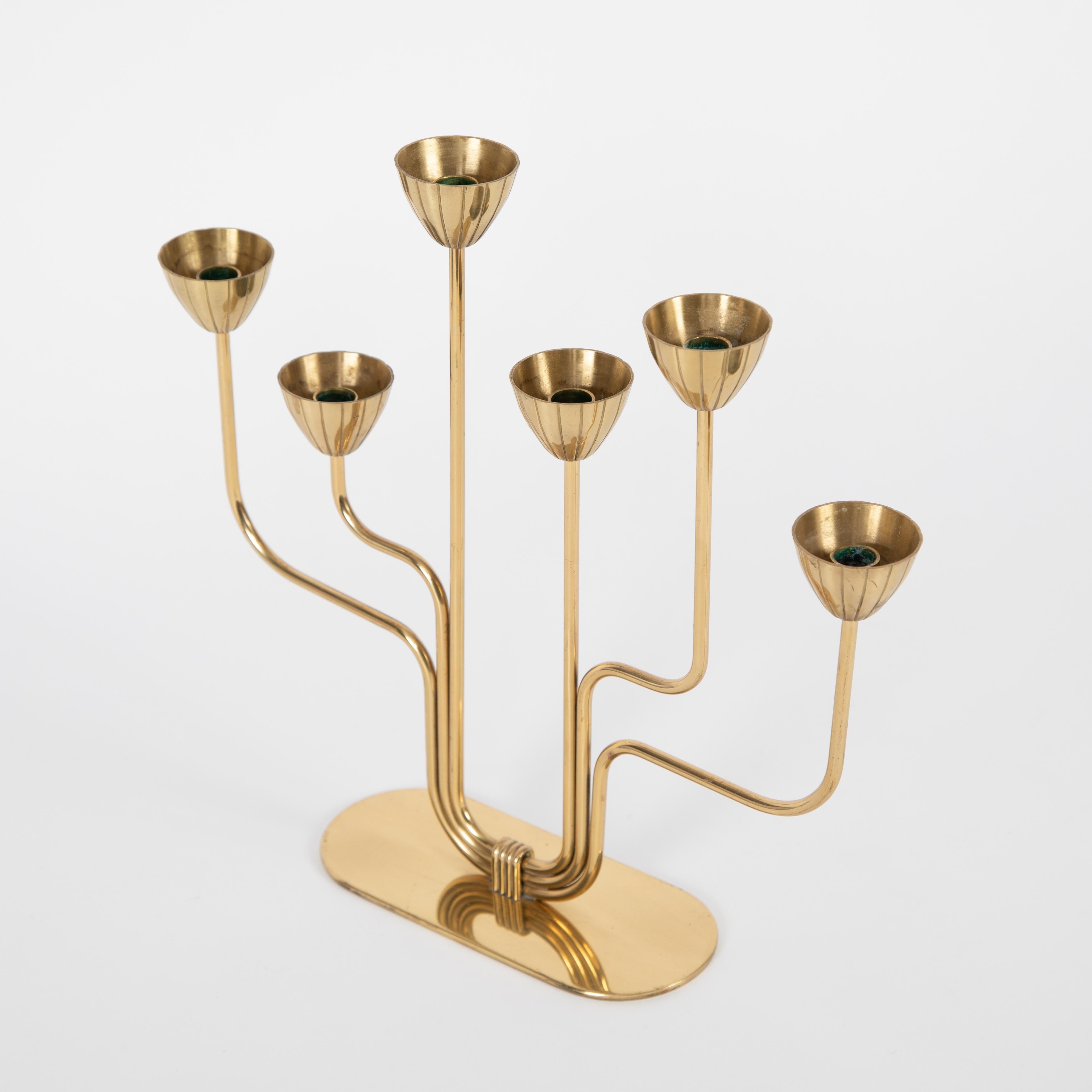 Gunnar Andersen for Ystad-Metall Candelabrum in Brass, circa 1960s In Good Condition For Sale In Brooklyn, NY