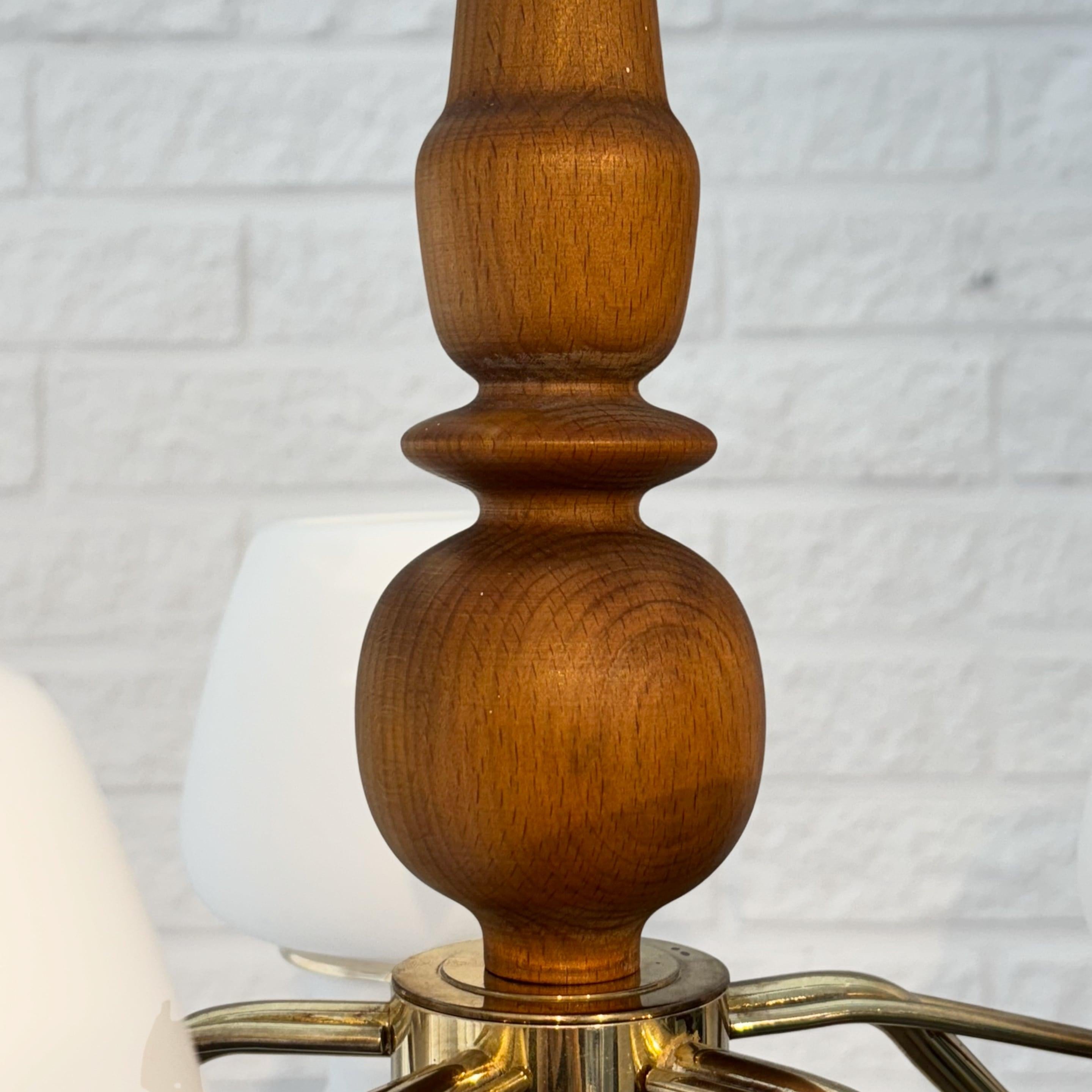 Gunnar Asplund, ASEA, mid century chandelier, brass & oak, Sweden, 1950s For Sale 7
