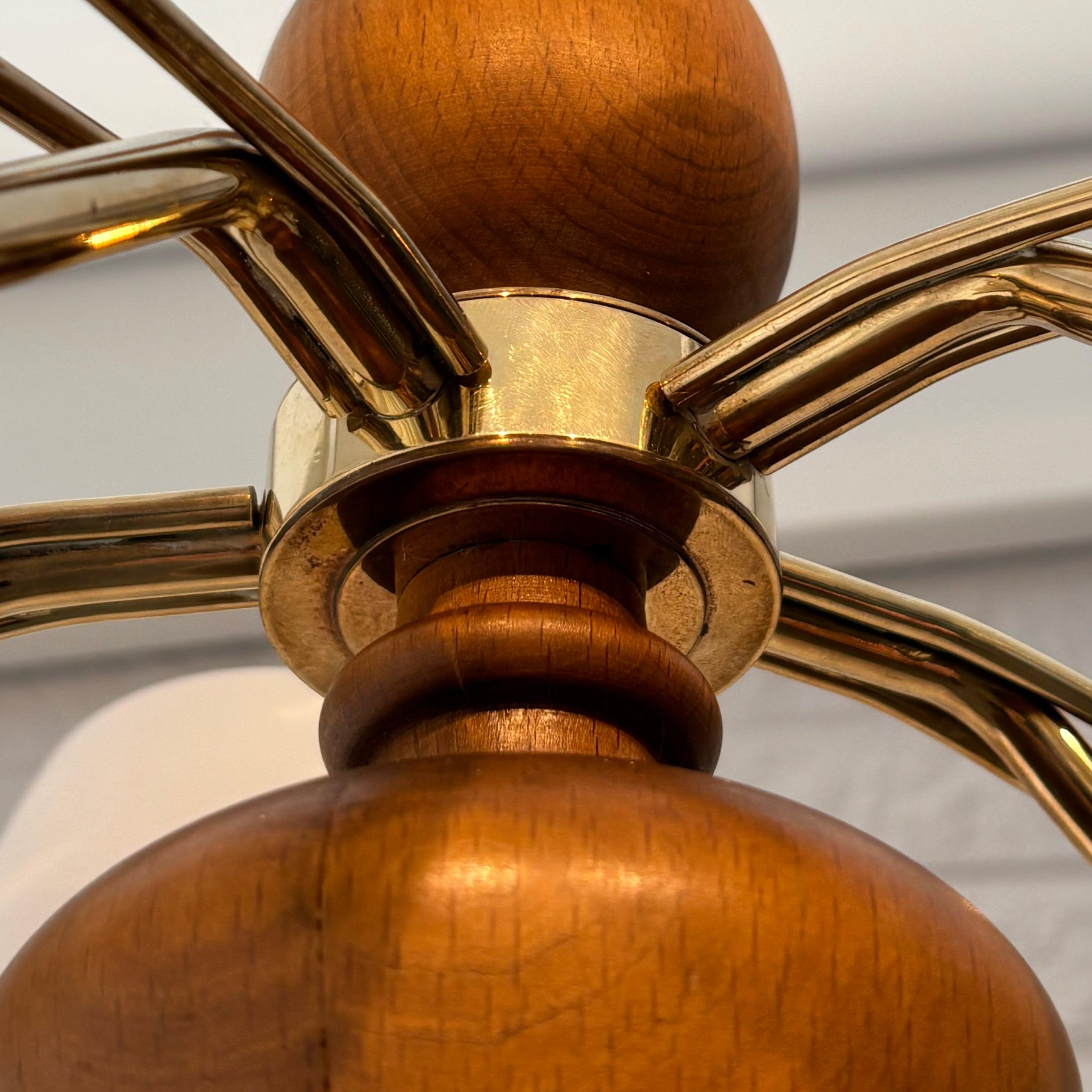 Gunnar Asplund, ASEA, mid century chandelier, brass & oak, Sweden, 1950s For Sale 9