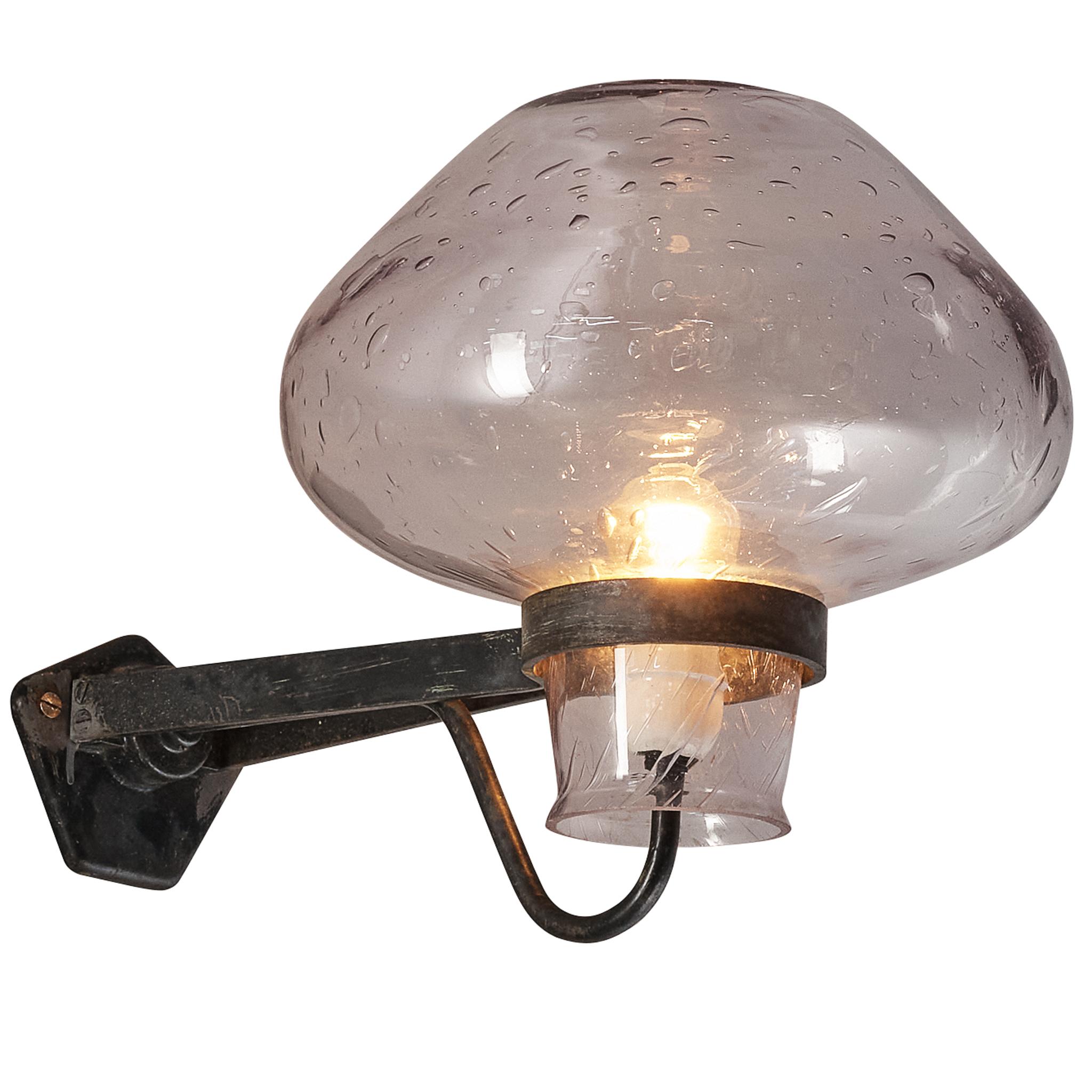Gunnar Asplund for ASEA Large Wall Light in Blown Glass and Metal For Sale