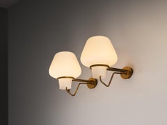 Gunnar Asplund for ASEA Pair of Wall Lights in Opaline Glass and Brass