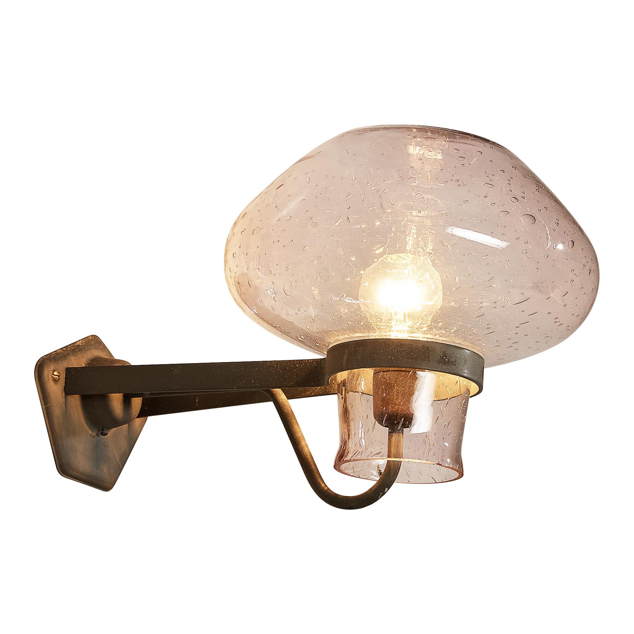 Gunnar Asplund for ASEA Wall Light in Blown Glass and Metal