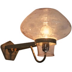 Gunnar Asplund for ASEA Wall Light in Blown Glass and Metal