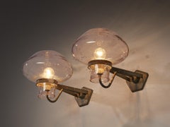 Gunnar Asplund for ASEA Wall Lights in Blown Glass and Metal