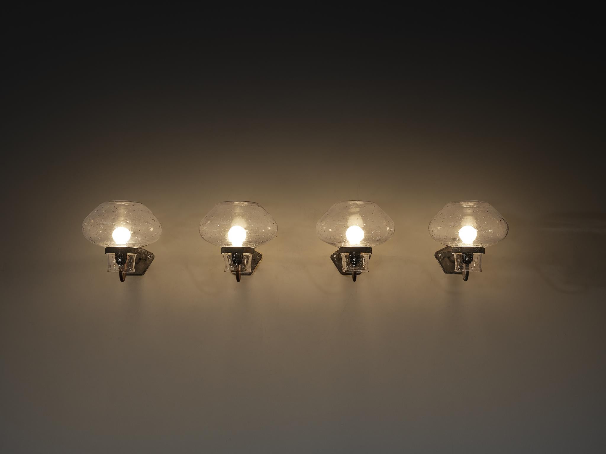 Swedish Gunnar Asplund for ASEA Wall Lights in Blown Glass and Metal For Sale