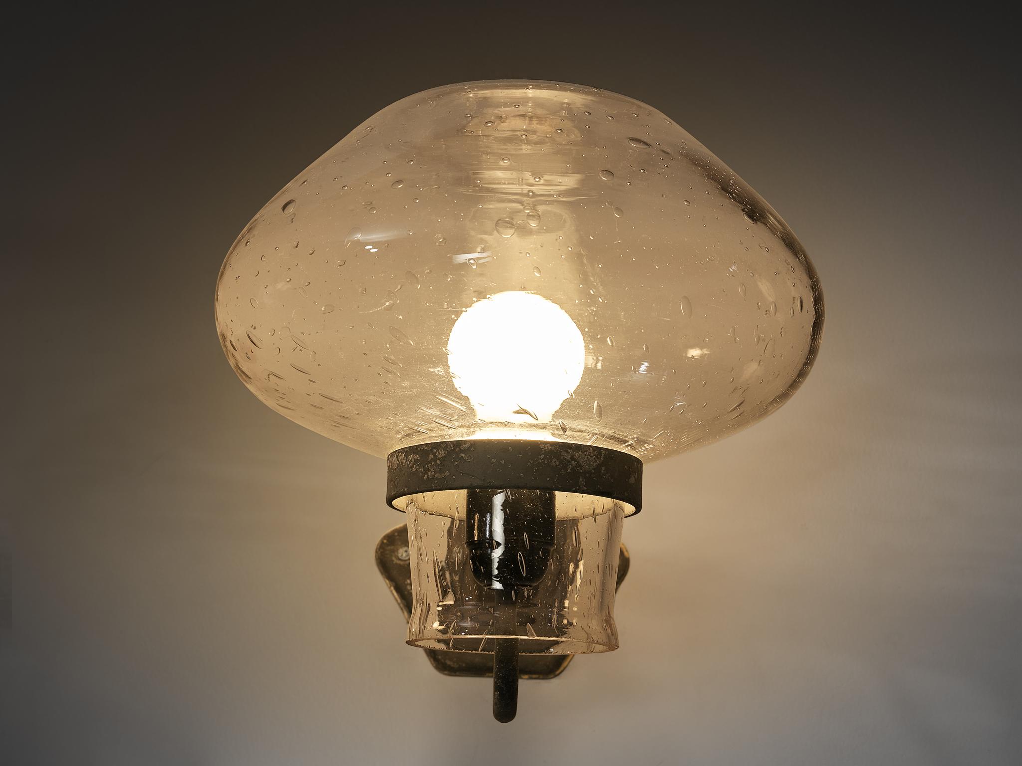 Gunnar Asplund for ASEA Wall Lights in Blown Glass and Metal In Good Condition For Sale In Waalwijk, NL