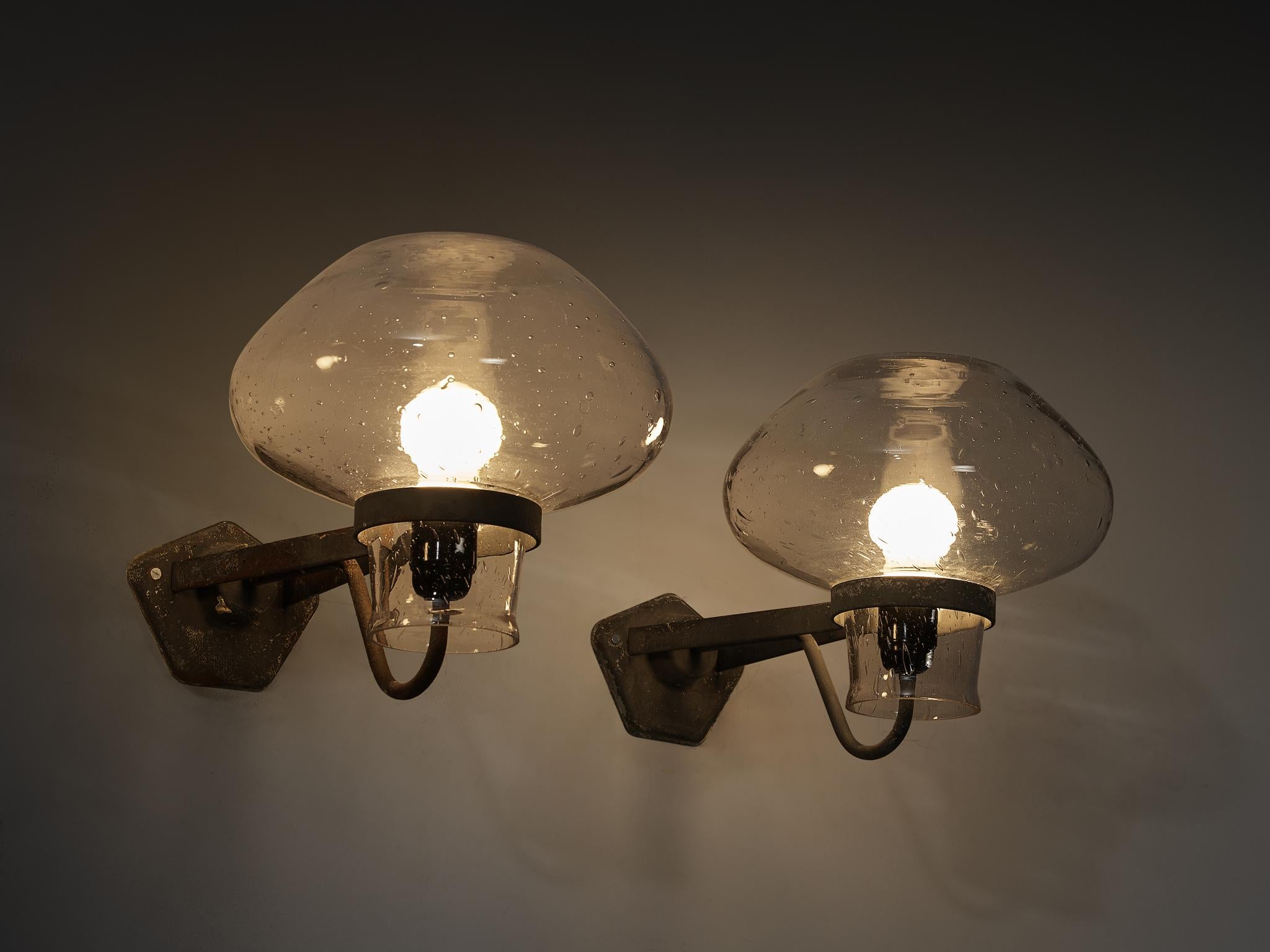 Mid-20th Century Gunnar Asplund for ASEA Wall Lights in Blown Glass and Metal For Sale