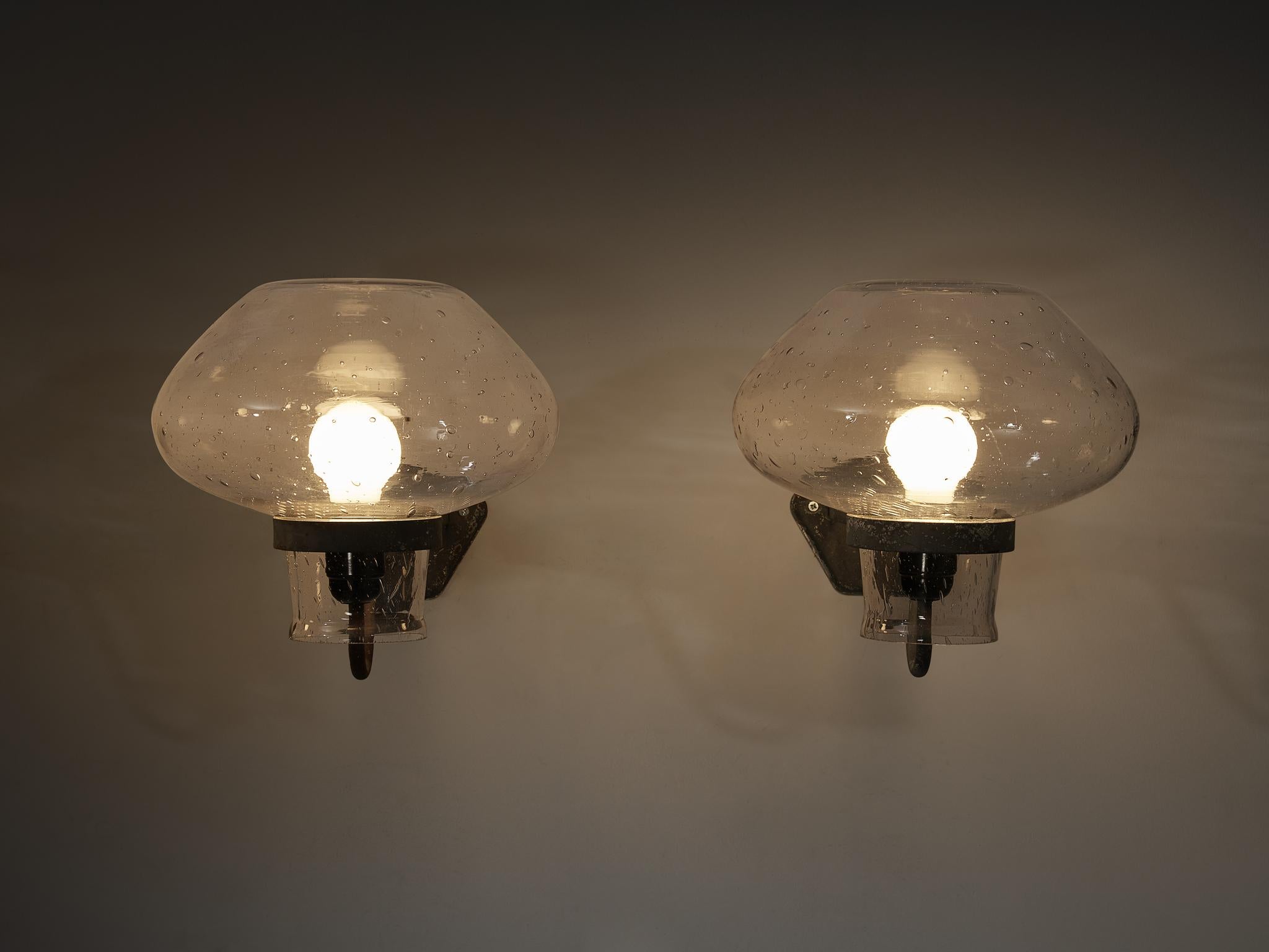 Gunnar Asplund for ASEA Wall Lights in Blown Glass and Metal For Sale 2