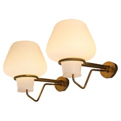 Gunnar Asplund for ASEA Wall Lights in Opaline Glass and Brass