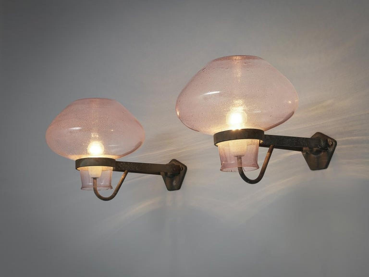 Newly restored by Golborne 44 and powder coated in white. 
No cracks to glass, small bubbles present which reflect light beautifully.
Sold as a pair.