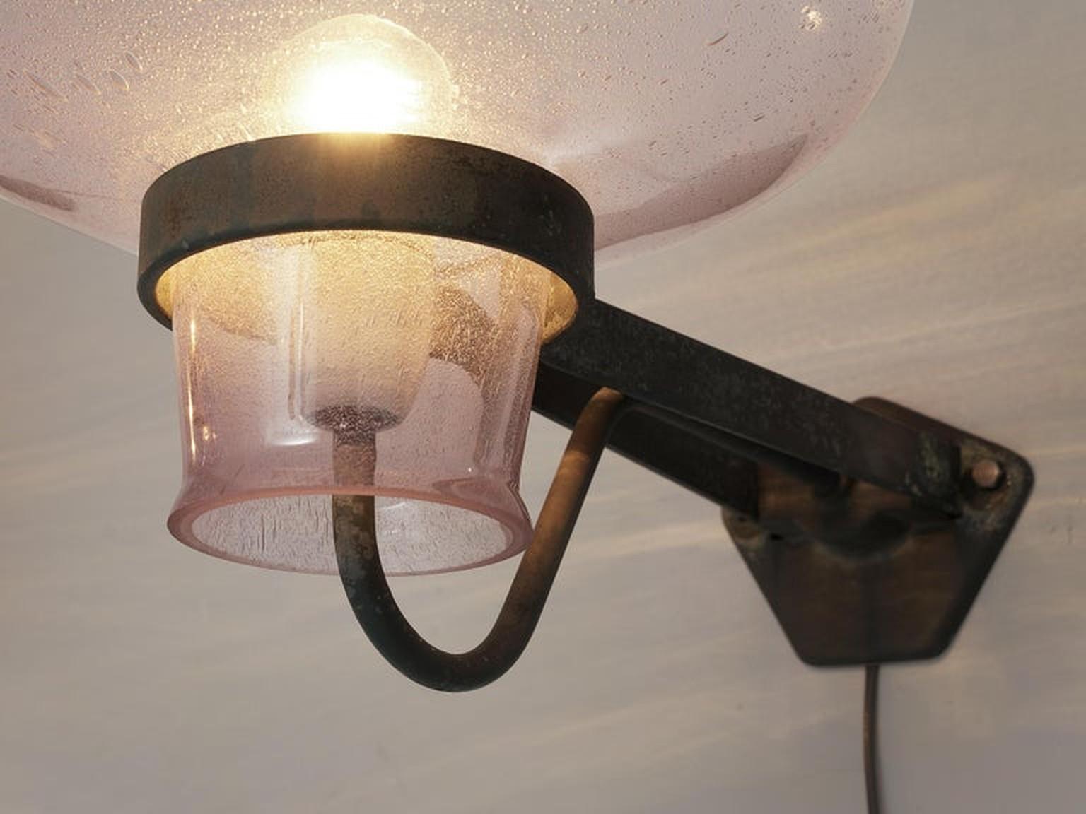 Mid-Century Modern Gunnar Asplund Large Wall Lights in Pink Glass and Copper For Sale