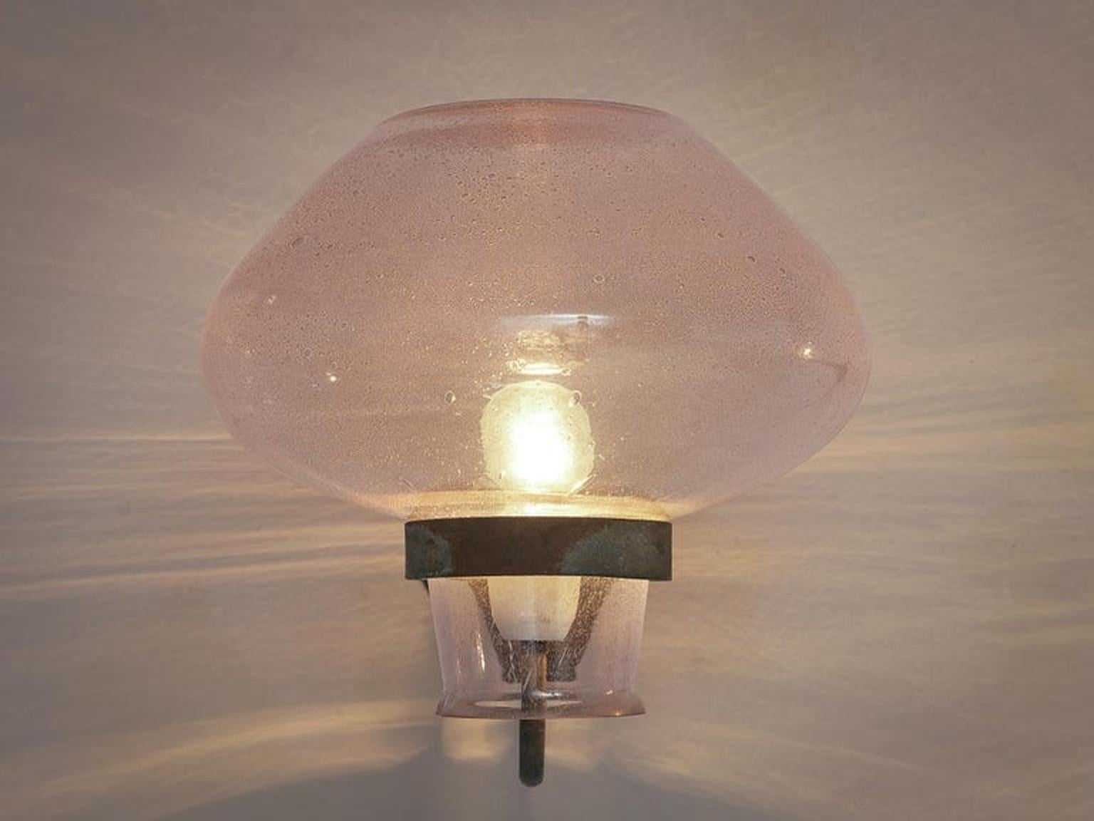 Swedish Gunnar Asplund Large Wall Lights in Pink Glass and Copper For Sale
