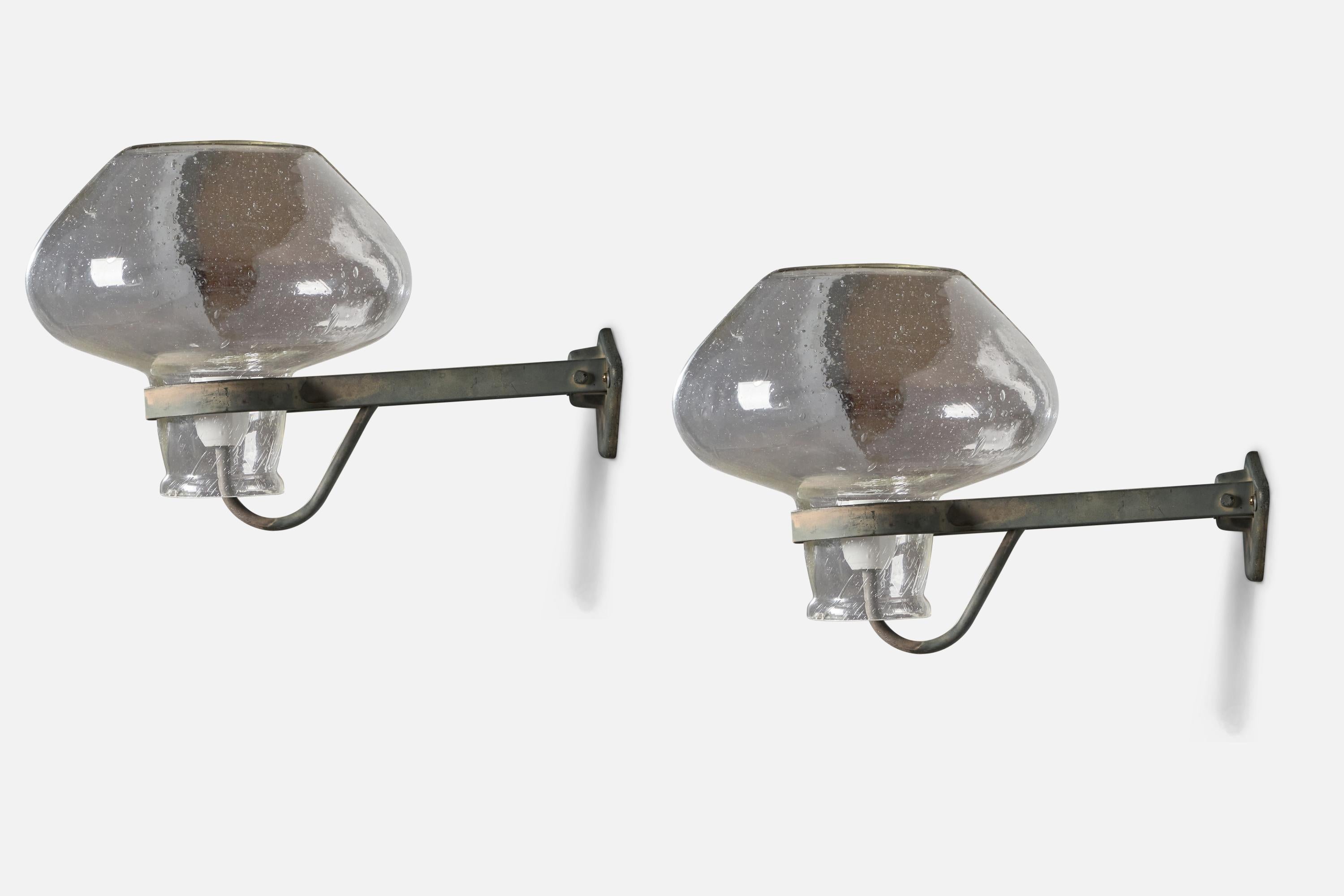 Gunnar Asplund, Large Wall Lights, Iron, Glass, Sweden, 1940s In Good Condition For Sale In High Point, NC