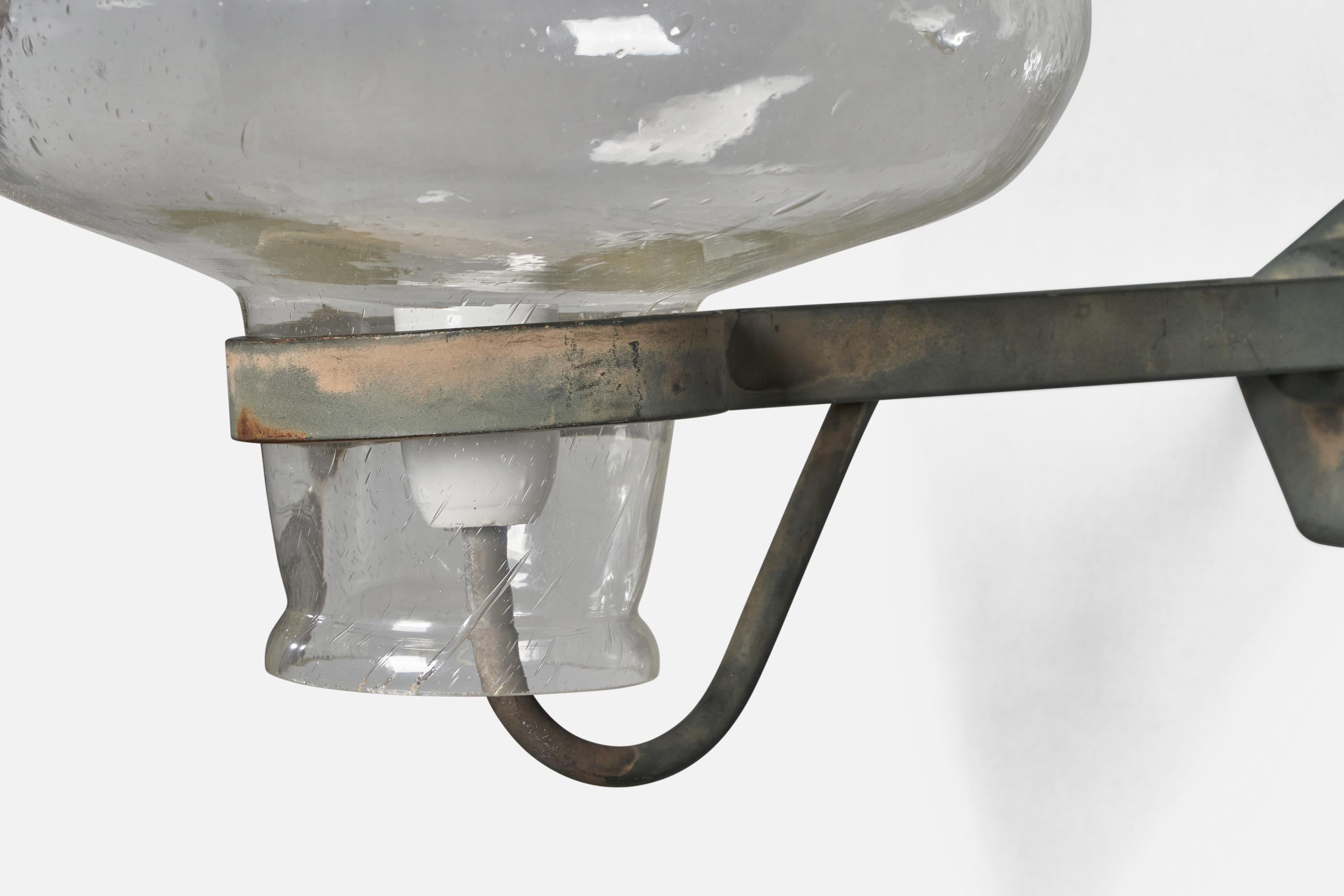 Mid-20th Century Gunnar Asplund, Large Wall Lights, Iron, Glass, Sweden, 1940s For Sale