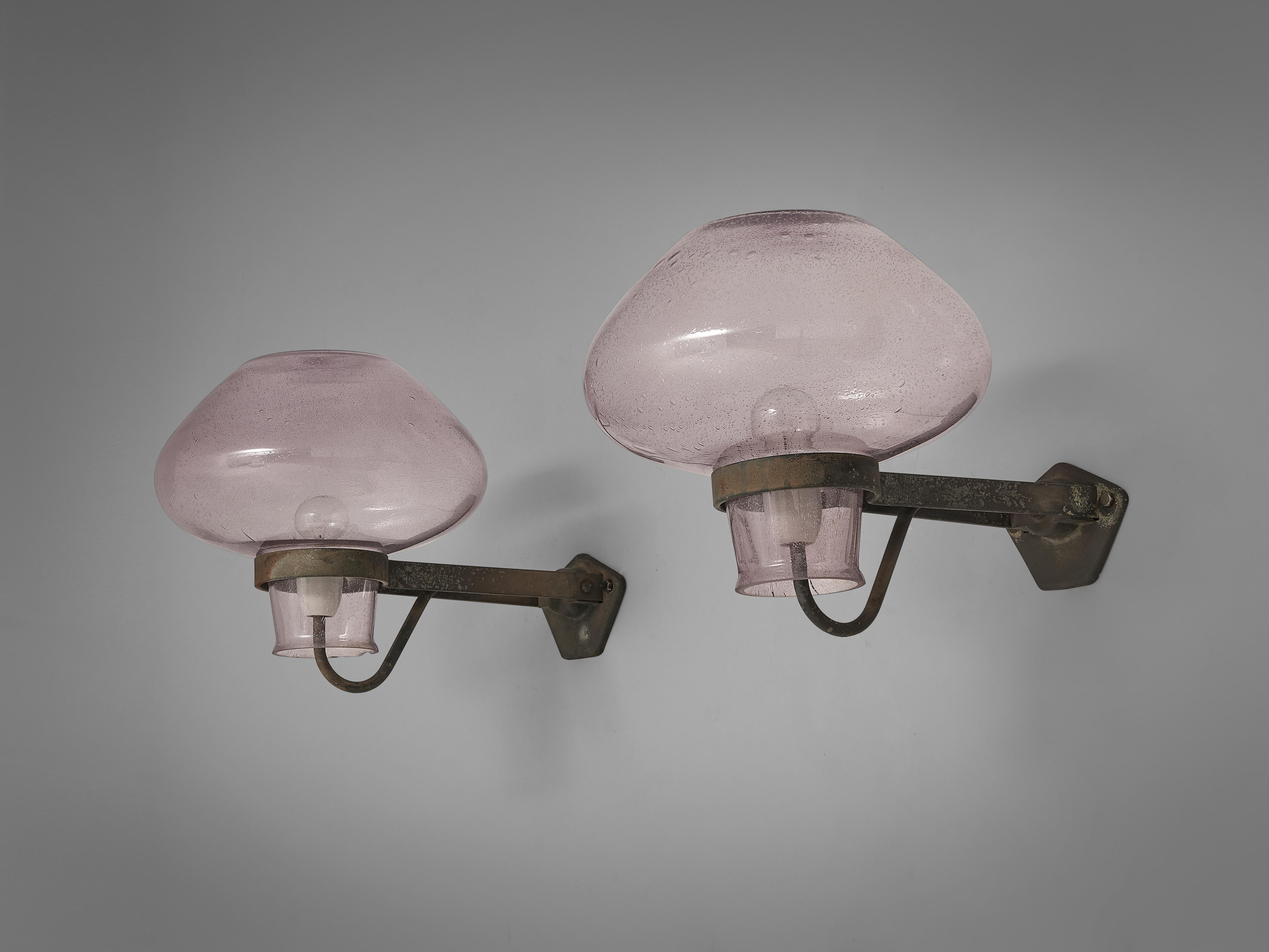 Gunnar Asplund Pair of Large Wall Lights Model 641 in Soft Pink Glass, 1930s 4