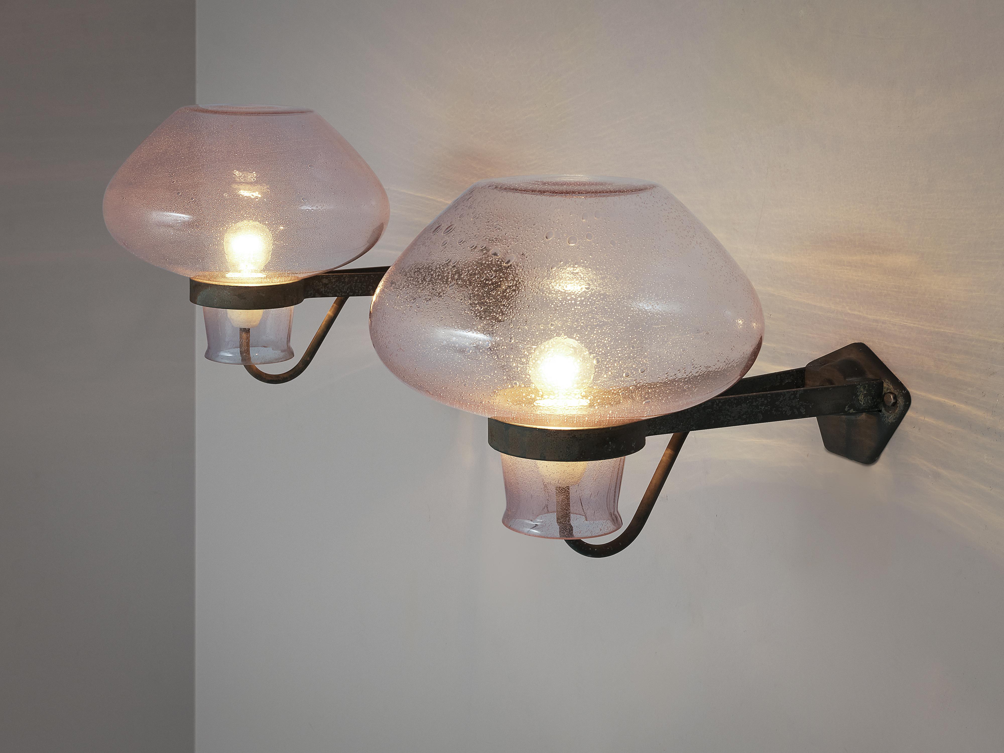 Mid-20th Century Gunnar Asplund Pair of Large Wall Lights Model 641 in Soft Pink Glass, 1930s