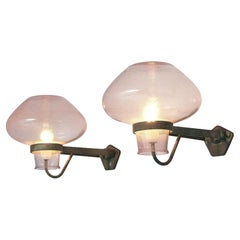 Gunnar Asplund Pair of Large Wall Lights Model '641' in Soft Pink Glass, 1930s