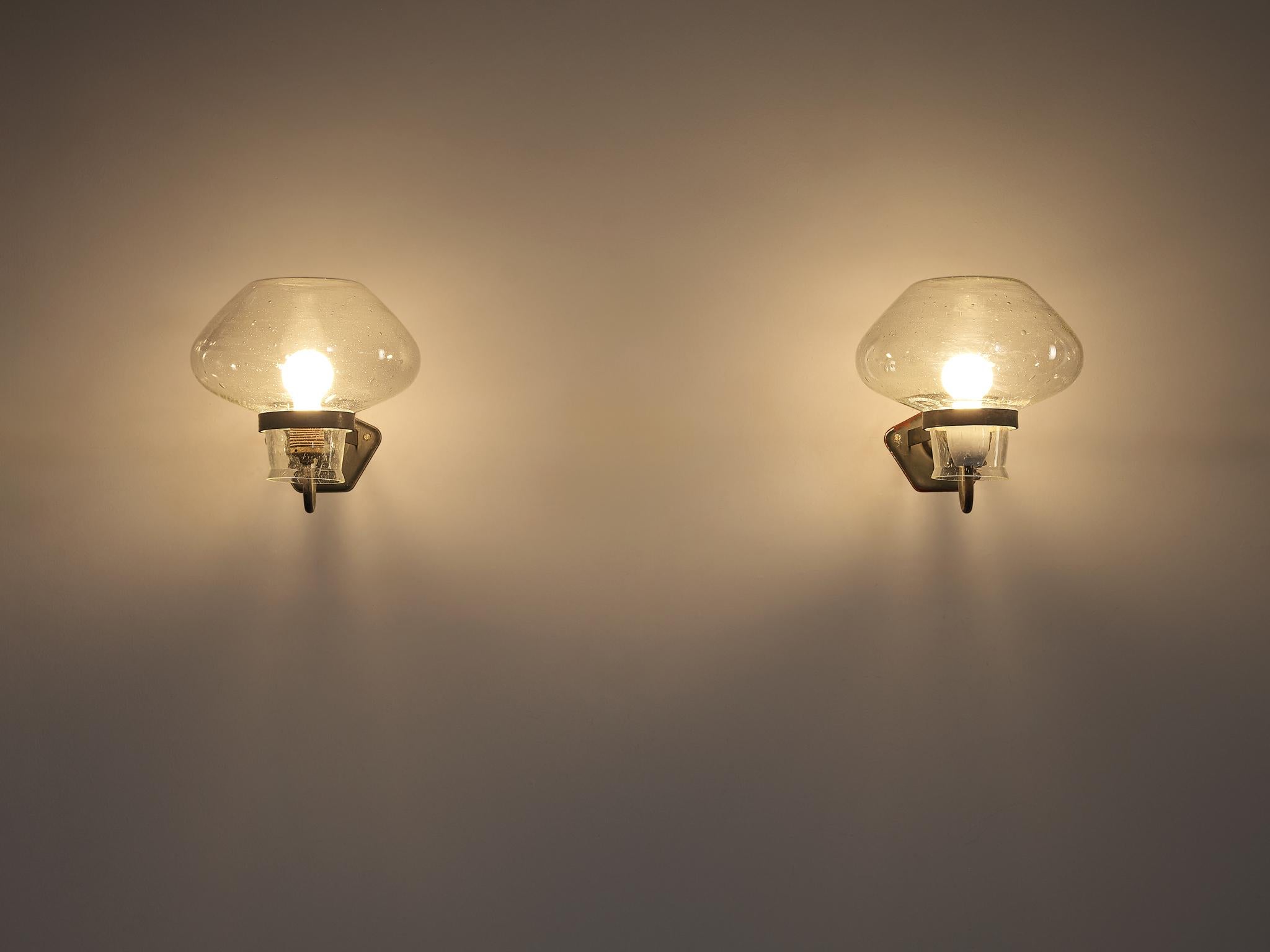 Scandinavian Modern Gunnar Asplund for ASEA Wall Lights in Blown Glass and Metal 1940s
