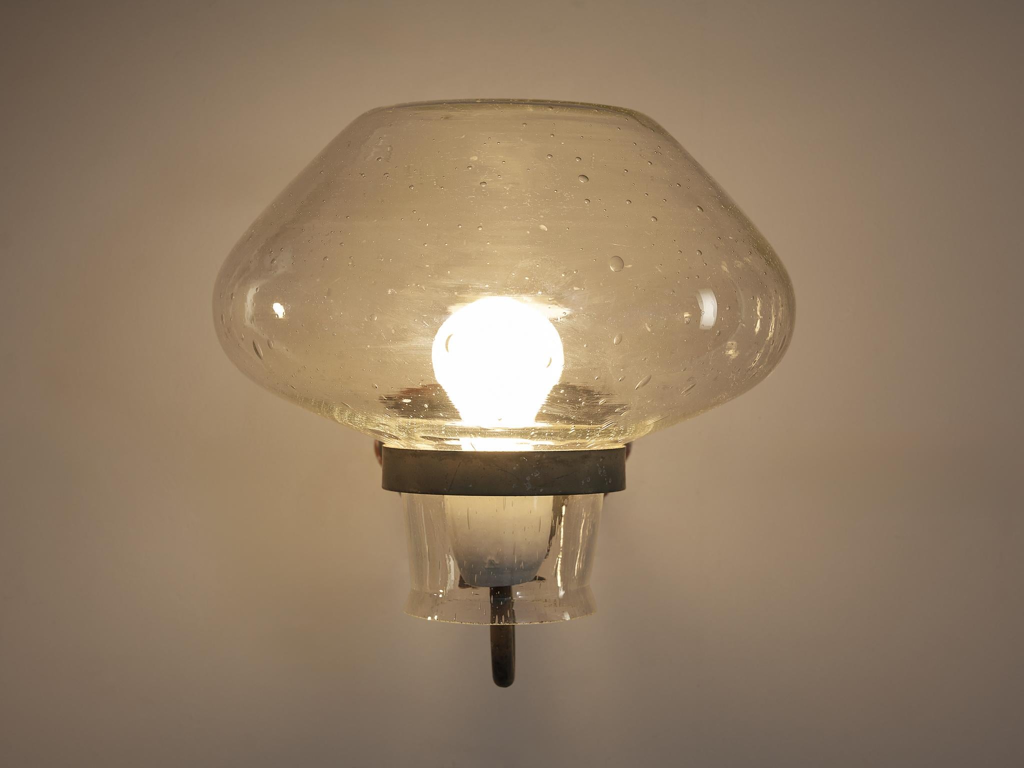 Swedish Gunnar Asplund for ASEA Wall Lights in Blown Glass and Metal 1940s