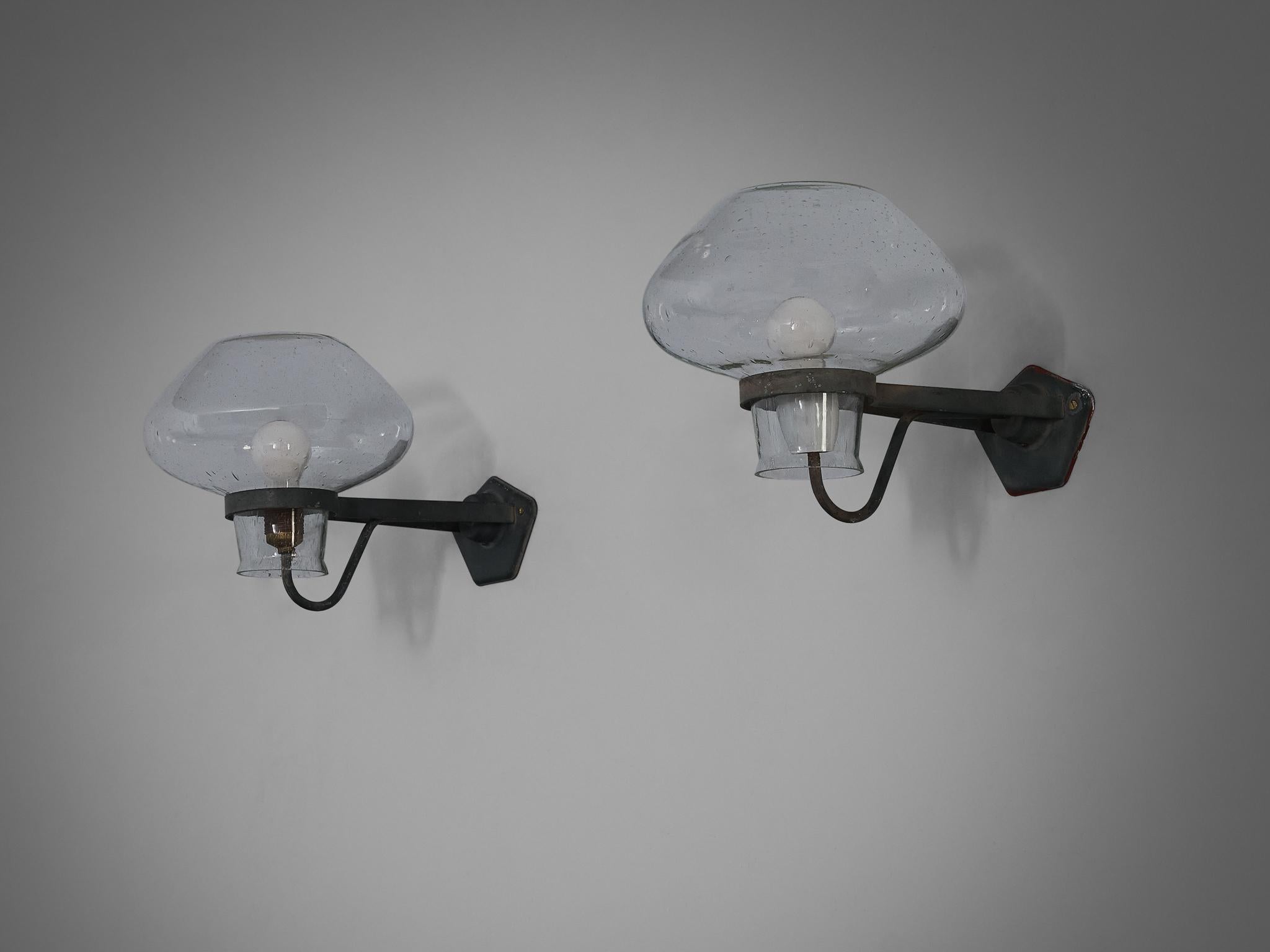 Gunnar Asplund for ASEA Wall Lights in Blown Glass and Metal 1940s 2