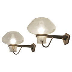 Gunnar Asplund for ASEA Wall Lights in Blown Glass and Metal 1940s