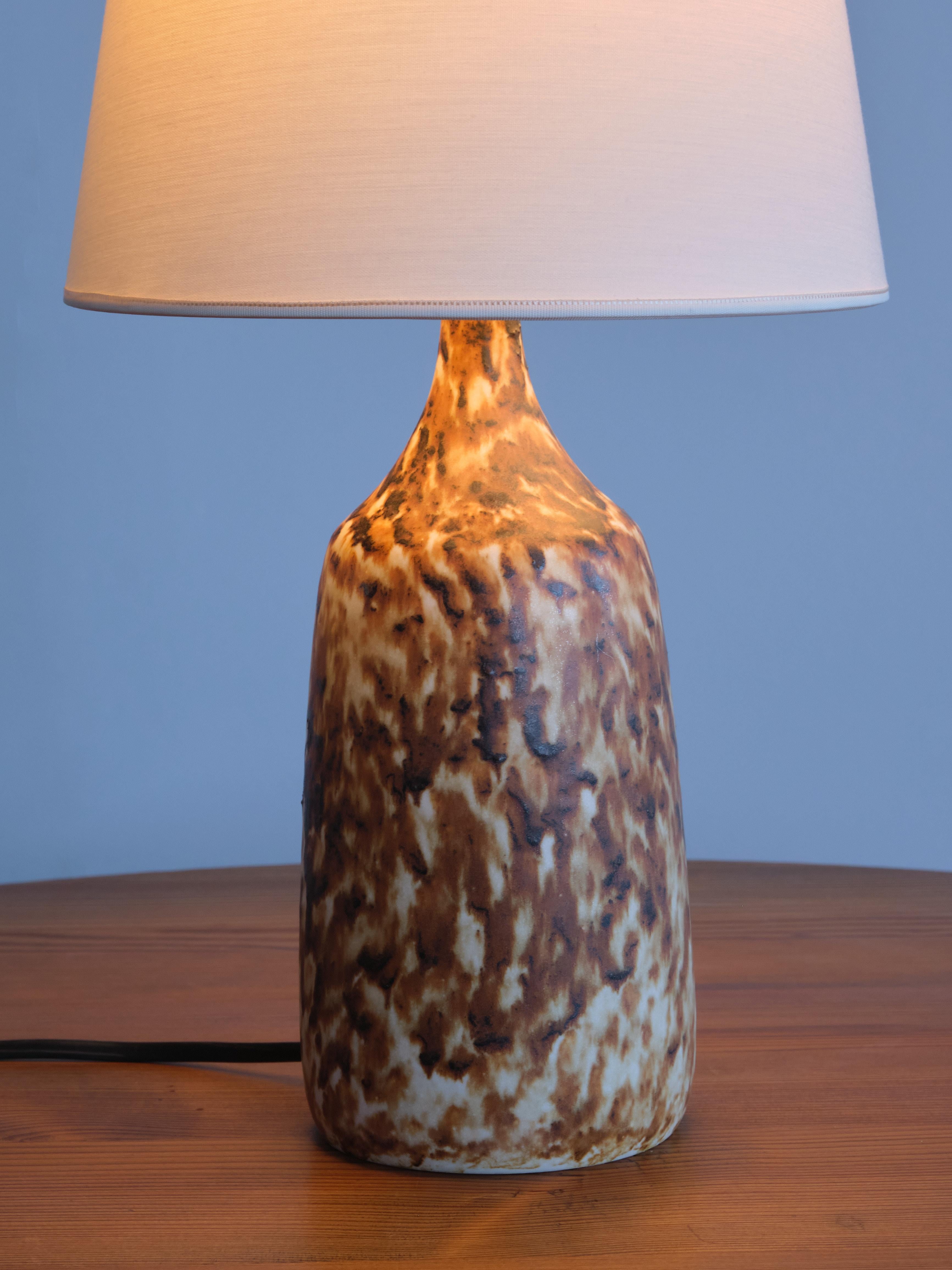 Fabric Gunnar Borg Glazed Stoneware Table Lamp, Höganäs, Sweden, 1960s For Sale