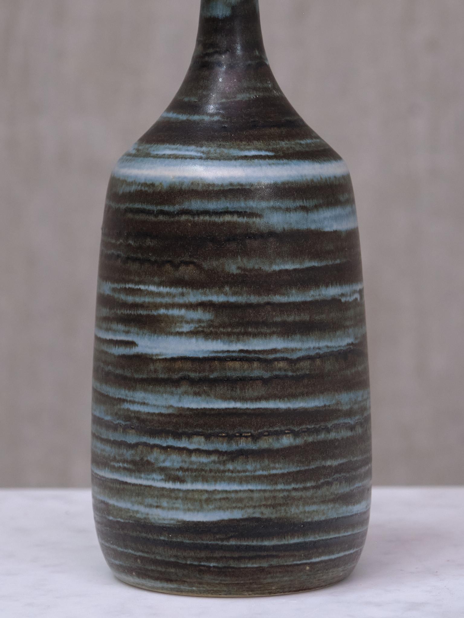 Gunnar Borg Grün und Teal gestreifte Keramik-Tischlampe, Schweden, 1960er Jahre im Angebot 4