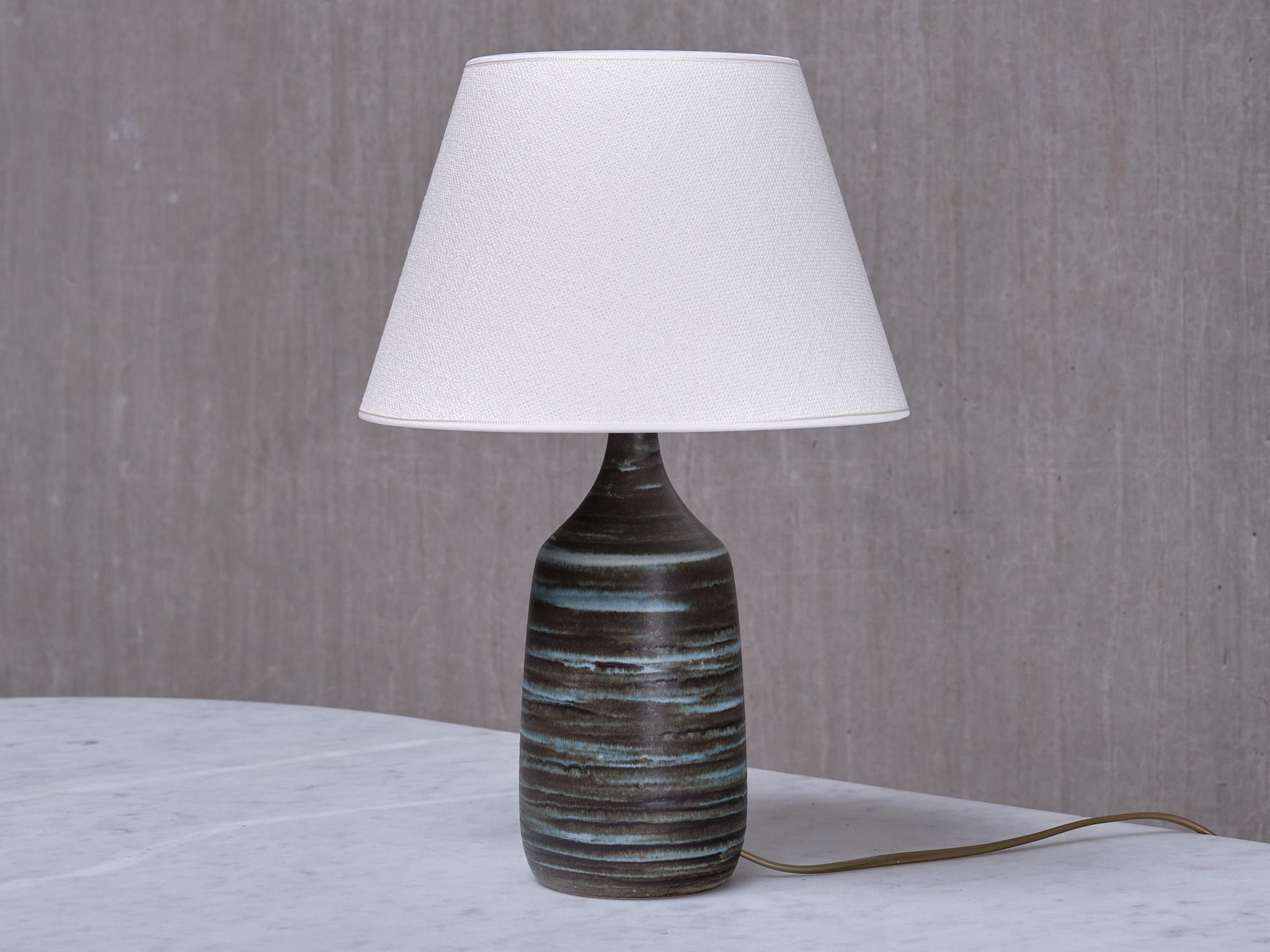 Gunnar Borg Grün und Teal gestreifte Keramik-Tischlampe, Schweden, 1960er Jahre im Angebot 6