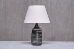 Gunnar Borg Green and Teal Striped Ceramic Table Lamp, Sweden, 1960s