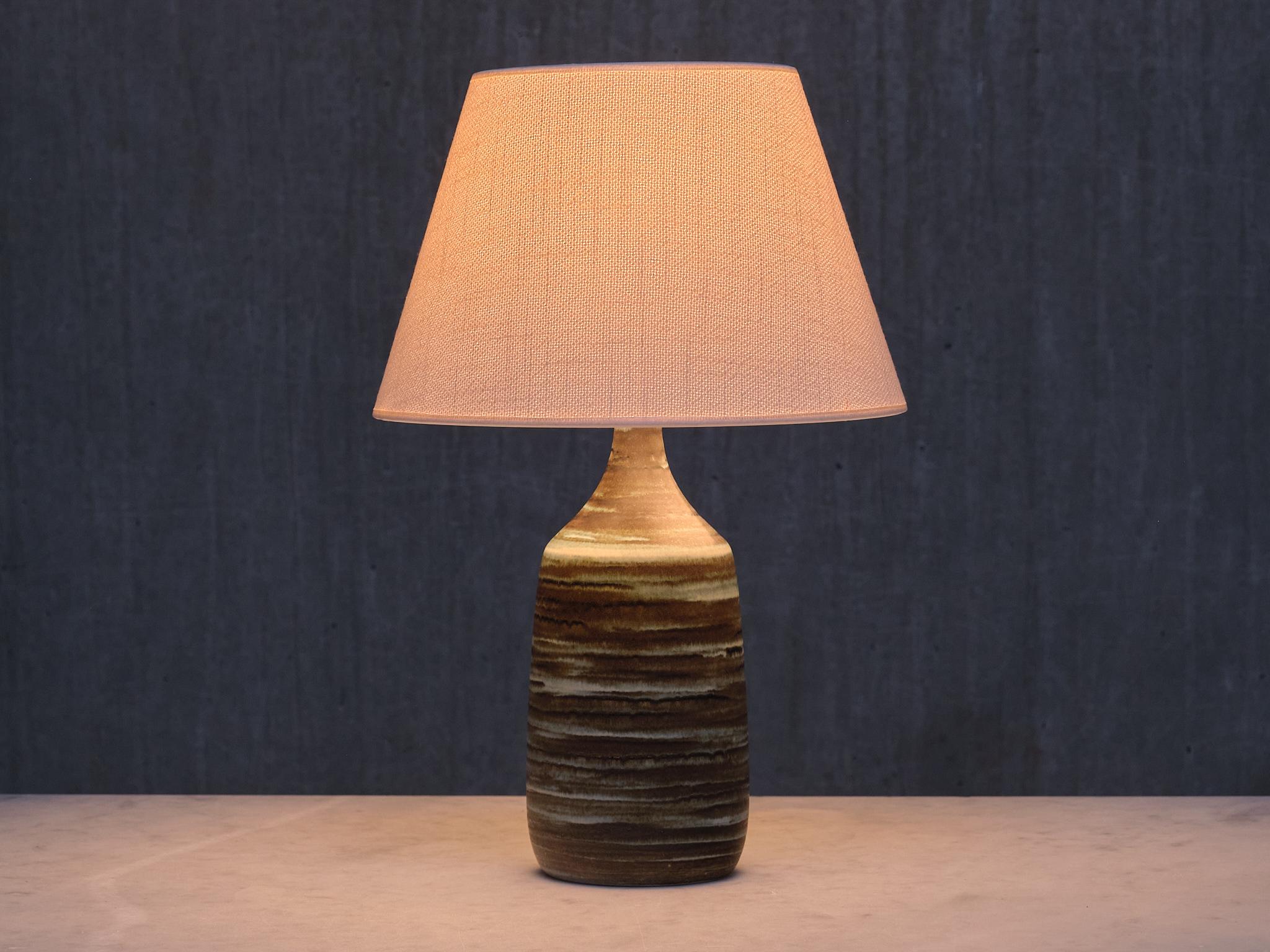 Gunnar Borg Grün und Teal gestreifte Keramik-Tischlampe, Schweden, 1960er Jahre (Schwedisch) im Angebot
