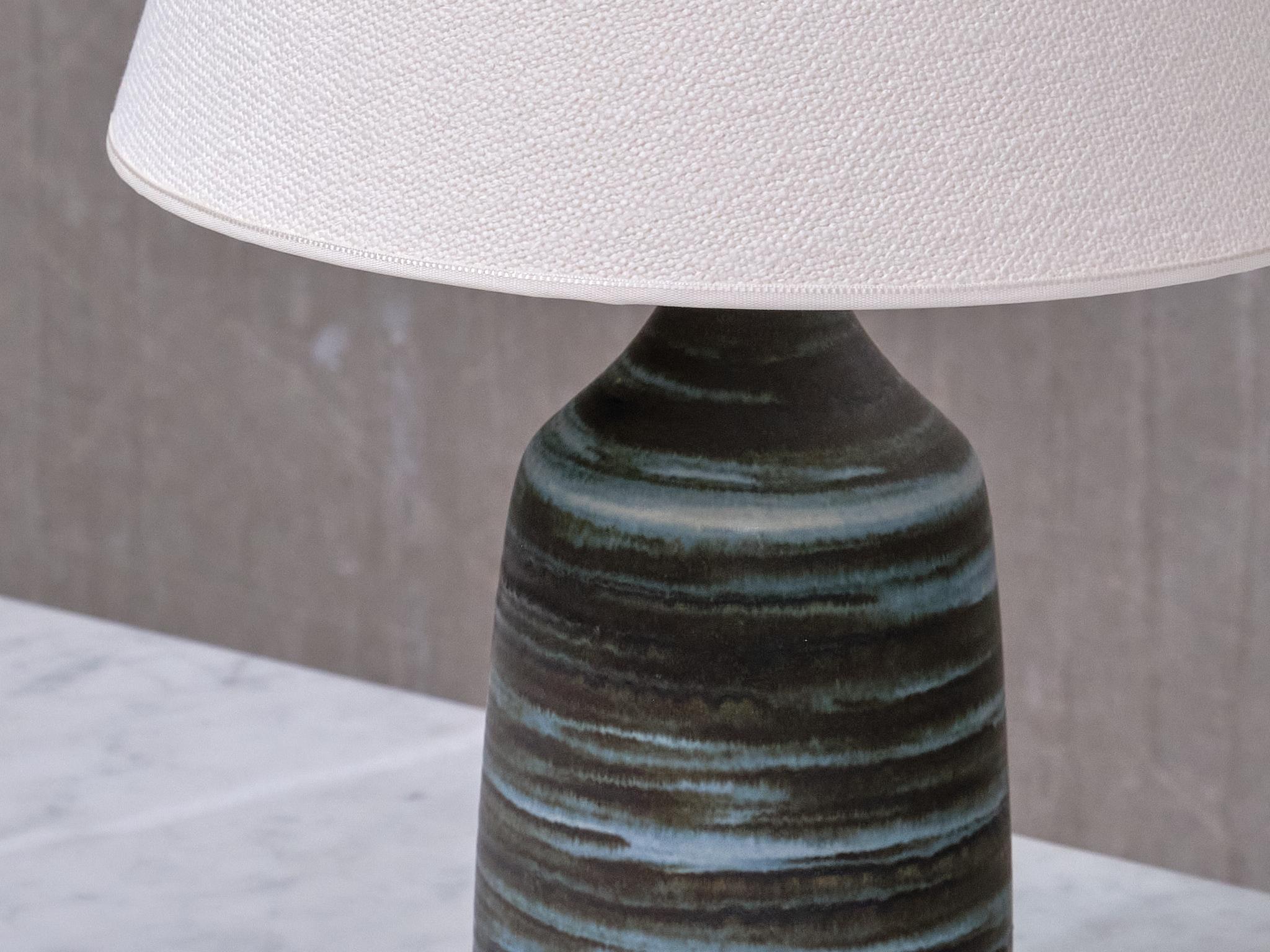 Gunnar Borg Grün und Teal gestreifte Keramik-Tischlampe, Schweden, 1960er Jahre im Angebot 2