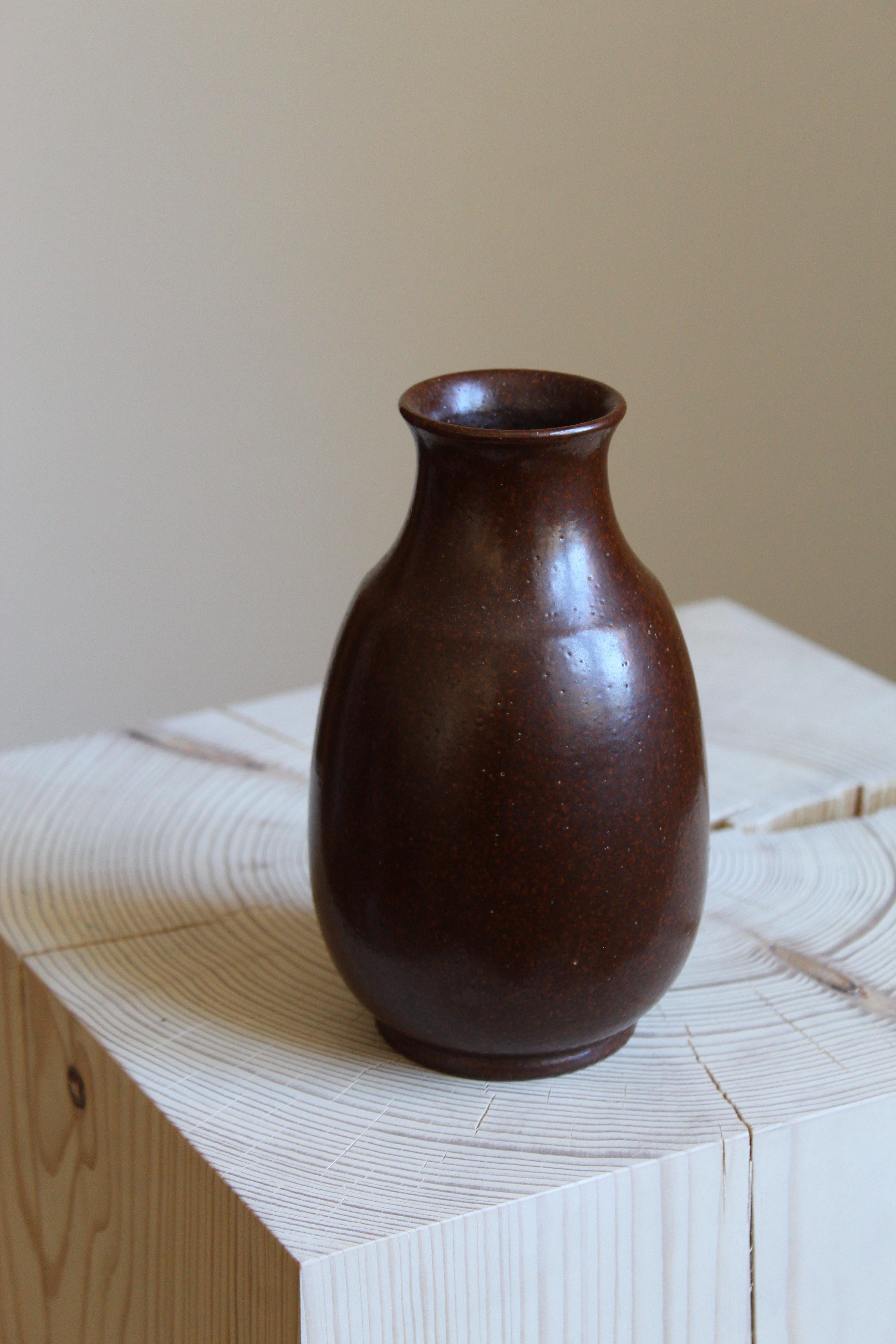 Mid-Century Modern Gunnar Borg, Small Vase, Glazed Stoneware, Signed, Höganäs, Sweden, 1960s