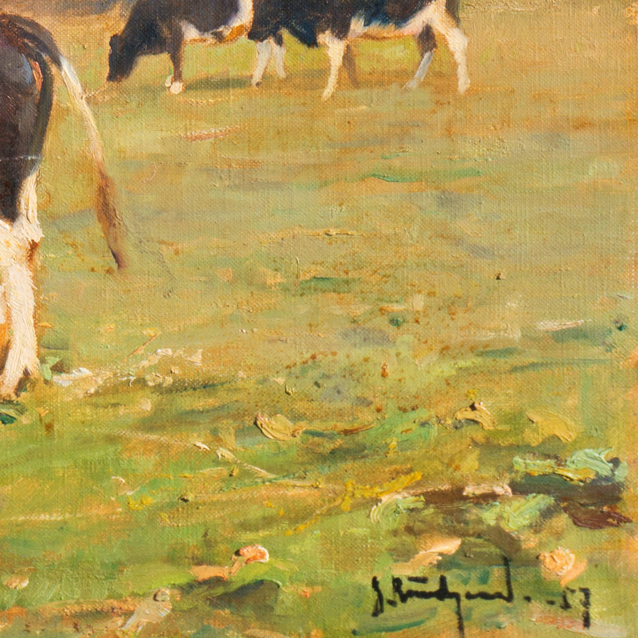 'Cattle at Pasture', Danish Impressionist Landscape oil, Paris, France - Painting by Gunnar Bundgaard