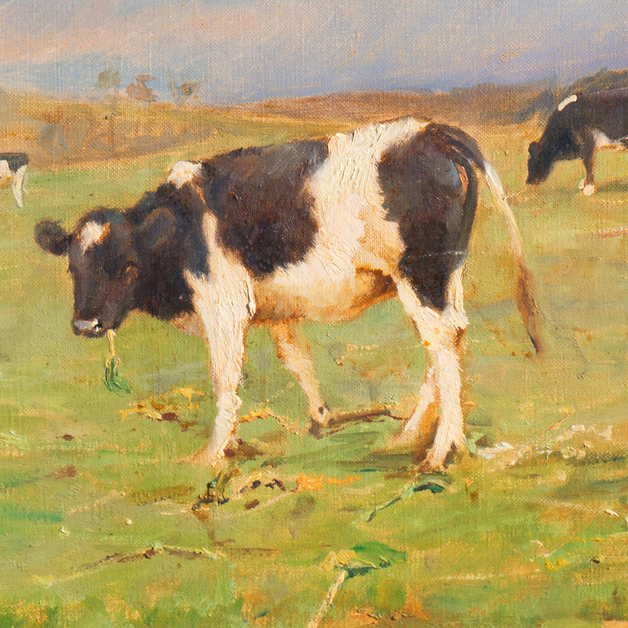 'Cattle at Pasture', Danish Impressionist Landscape oil, Paris, France - Beige Animal Painting by Gunnar Bundgaard