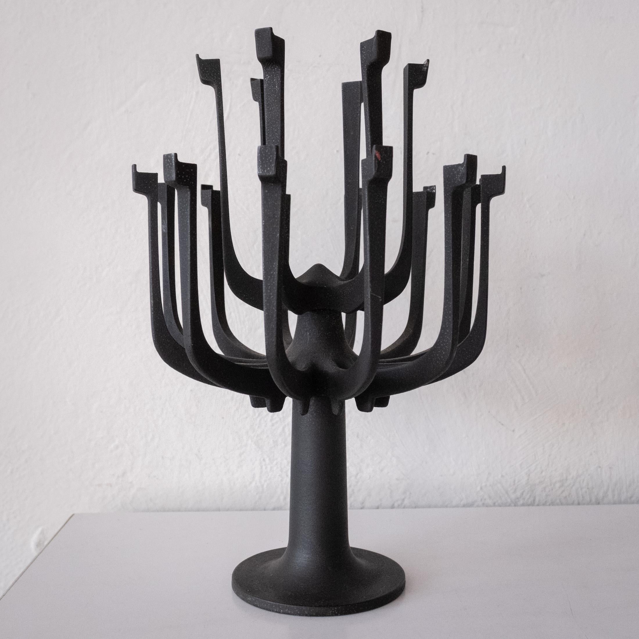 Mid-Century Modern Gunnar Cyren Lysestager Iron Candle Holder and Candles by Dansk For Sale