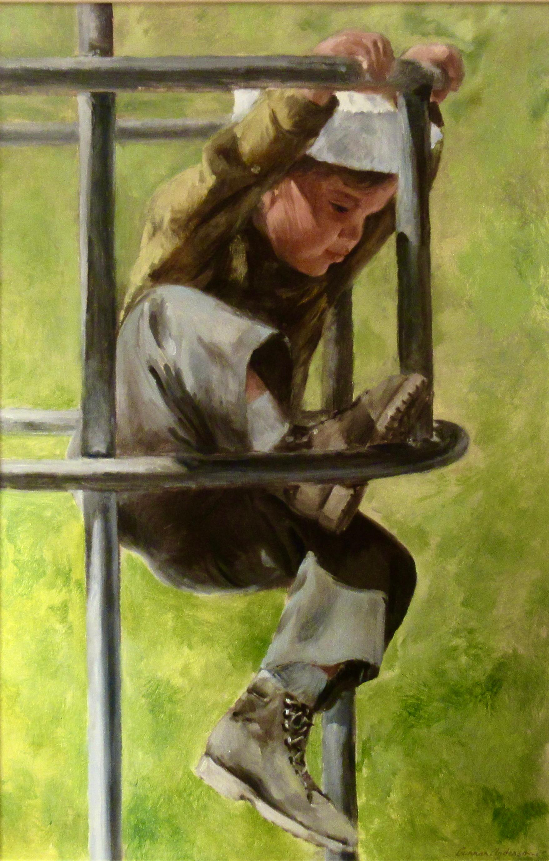 Boy Climbing a Structure - Painting by Gunnar Donald Anderson