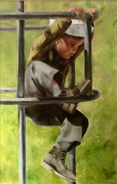 Boy Climbing a Structure