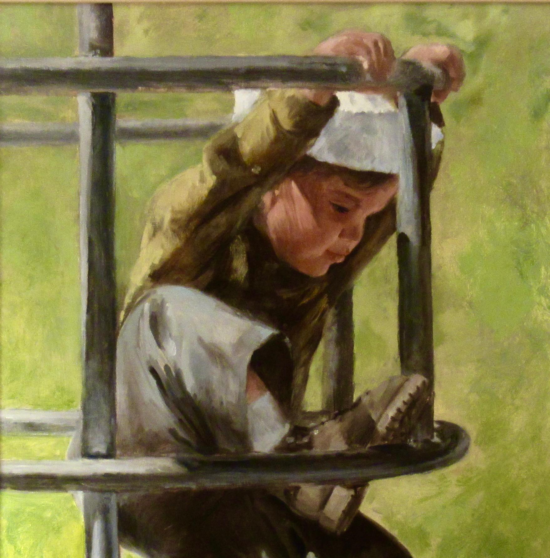 Boy Climbing a Structure - American Impressionist Painting by Gunnar Donald Anderson
