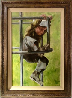 Boy Climbing a Structure