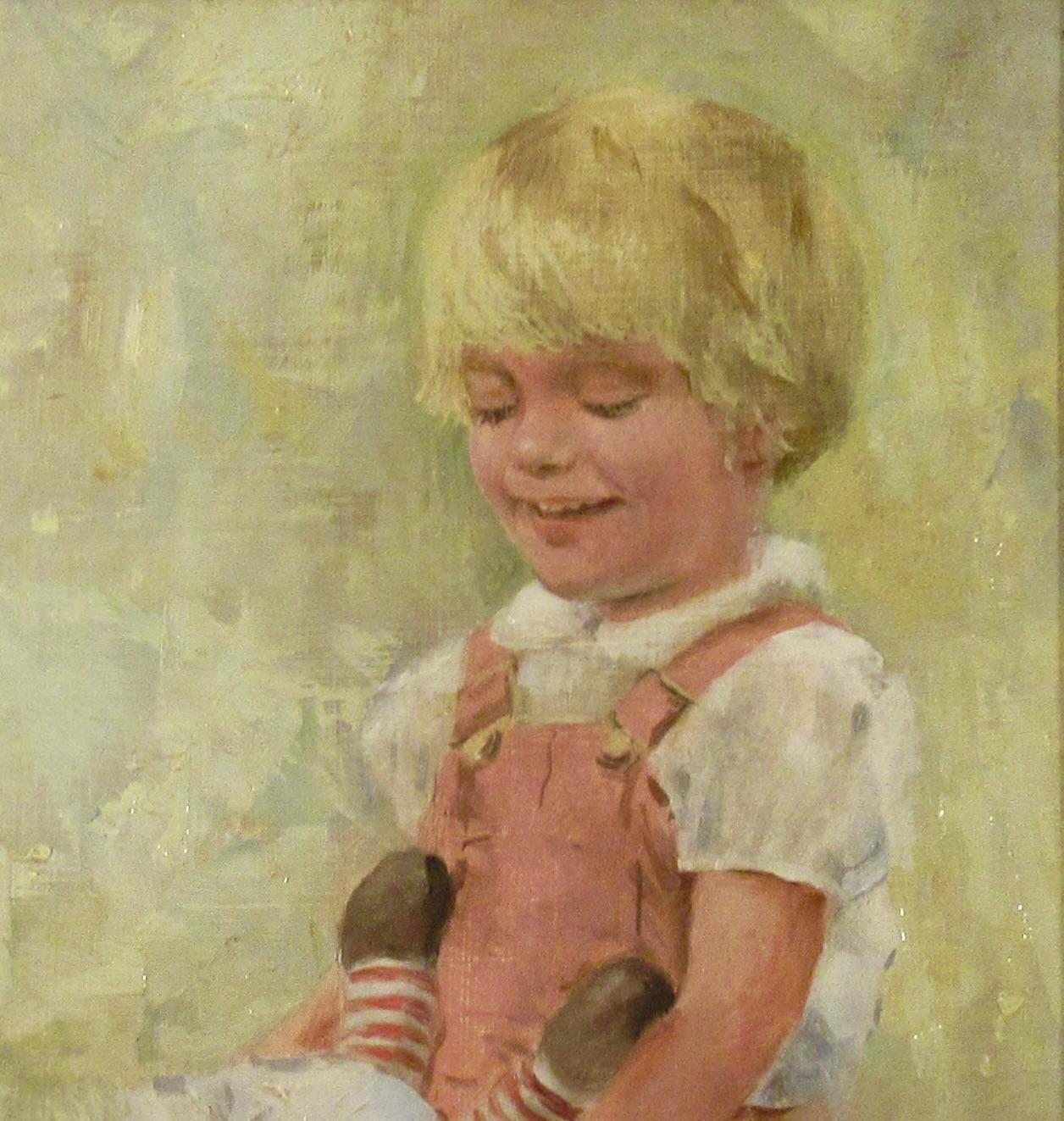 Young Girl with Doll - American Impressionist Painting by Gunnar Donald Anderson