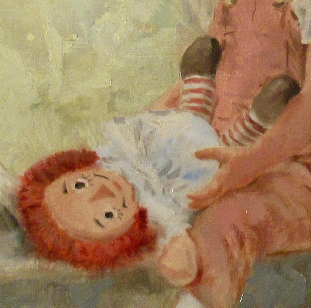 Young Girl with Doll - Brown Figurative Painting by Gunnar Donald Anderson