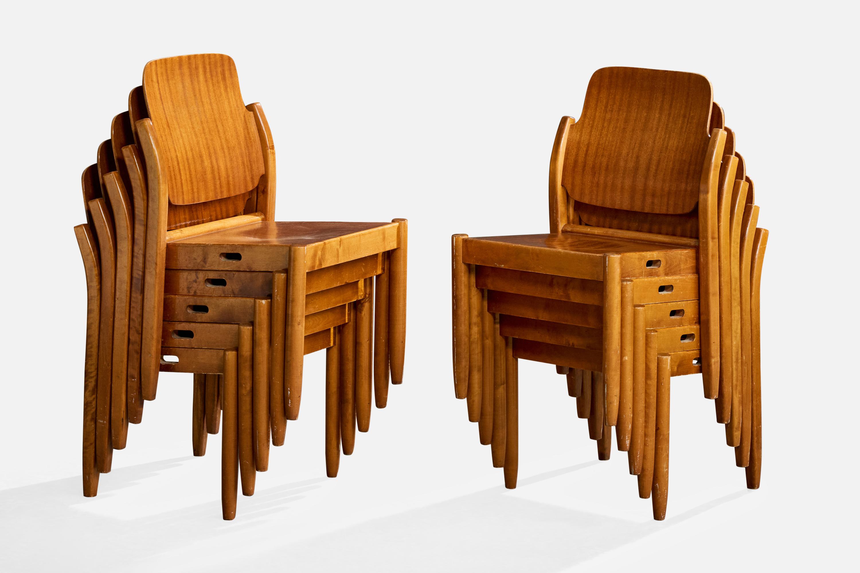 Mid-Century moderno Gunnar Eklöf, Dining Room Chairs, Birch, Mahogany, Finland, 1953 in vendita