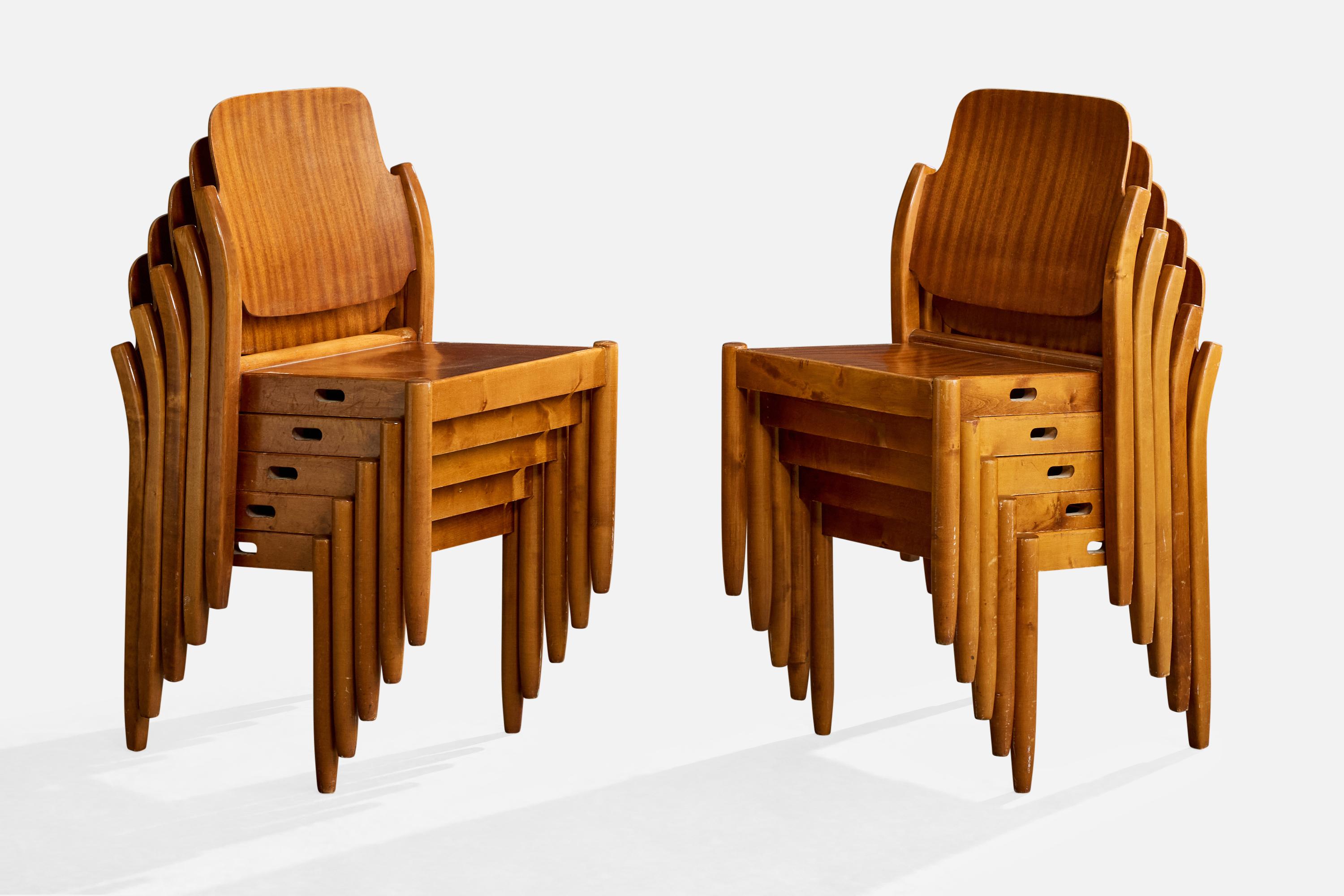 Mid-Century Modern Gunnar Eklöf, Dining Room Chairs, Birch, Mahogany, Finland, 1953 en vente