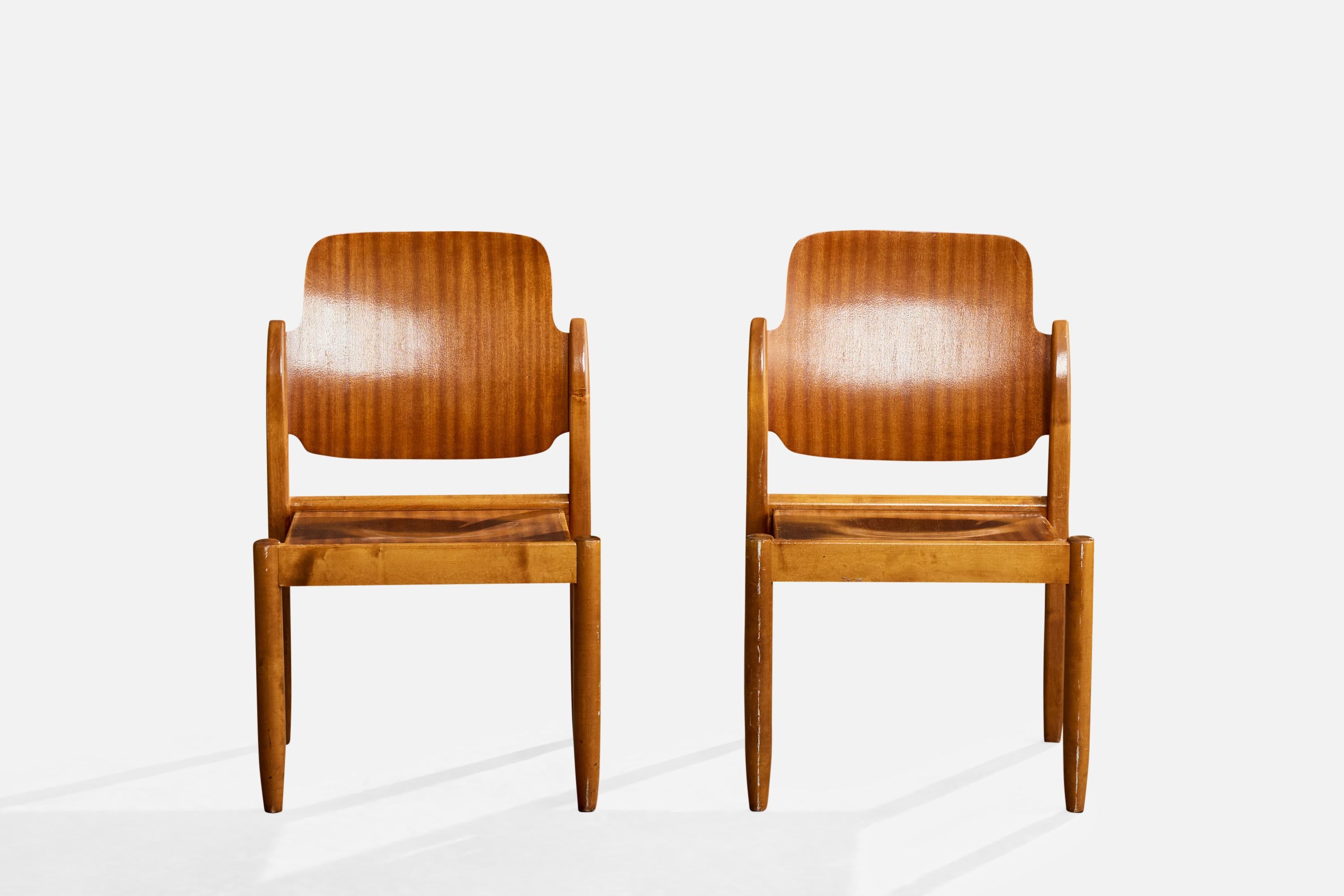 Metà XX secolo Gunnar Eklöf, Dining Room Chairs, Birch, Mahogany, Finland, 1953 in vendita